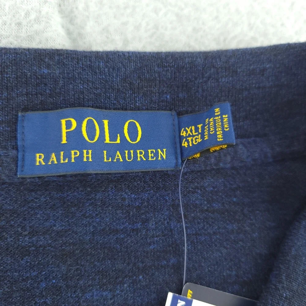 Polo Ralph Lauren Polo Shirt Mens 4XLT Tall Blue Solid Cotton Logo Casual Top
